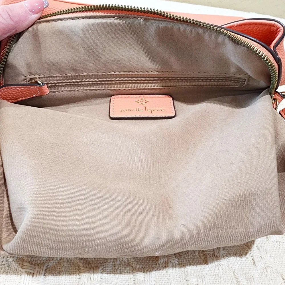 Nanette Lepore Peach Pink Three Pocket Dressy Gold Accent Crossbody Bag Purse